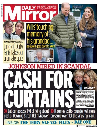 Daily Mirror Newspaper Front Page (UK) for 28 April 2021