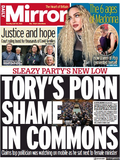 Daily Mirror Newspaper Front Page (UK) for 28 April 2022