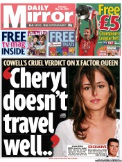 Daily Mirror Newspaper Front Page (UK) for 28 May 2011