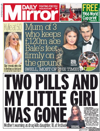 Daily Mirror Newspaper Front Page (UK) for 28 May 2018