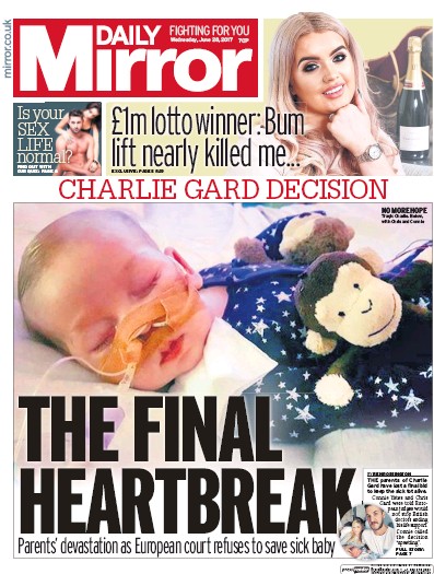 Daily Mirror Newspaper Front Page (UK) for 28 June 2017