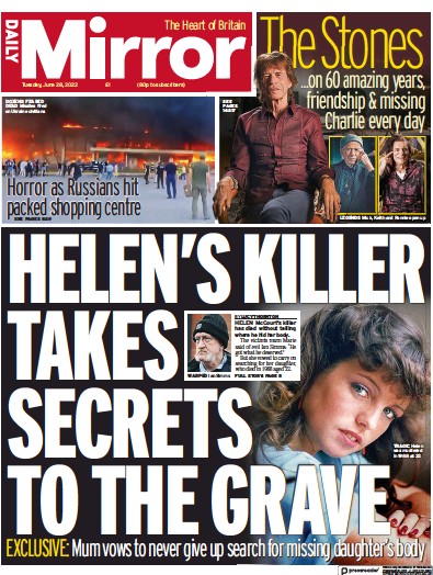 Daily Mirror Newspaper Front Page (UK) for 28 June 2022