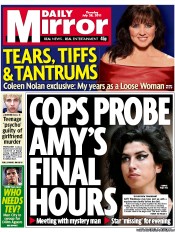 Daily Mirror Newspaper Front Page (UK) for 28 July 2011