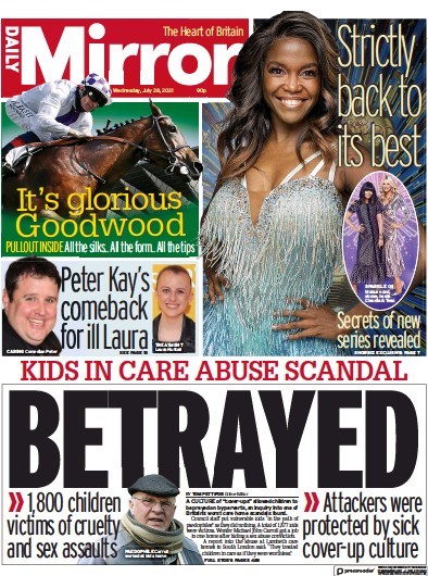 Daily Mirror Newspaper Front Page (UK) for 28 July 2021