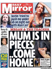 Daily Mirror (UK) Newspaper Front Page for 28 September 2012