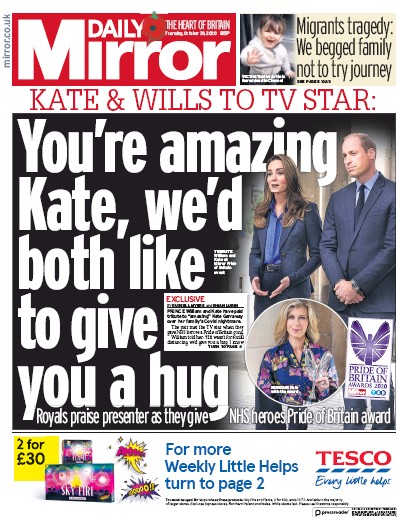 Daily Mirror Newspaper Front Page (UK) for 29 October 2020