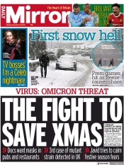 Daily Mirror (UK) Newspaper Front Page for 29 November 2021