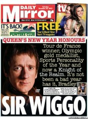 Daily Mirror Newspaper Front Page (UK) for 29 December 2012