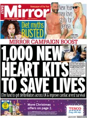 Daily Mirror (UK) Newspaper Front Page for 29 December 2022