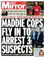 Daily Mirror Newspaper Front Page (UK) for 29 January 2014