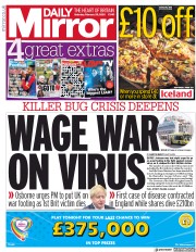 Daily Mirror (UK) Newspaper Front Page for 29 February 2020