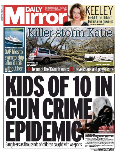 Daily Mirror Newspaper Front Page (UK) for 29 March 2016
