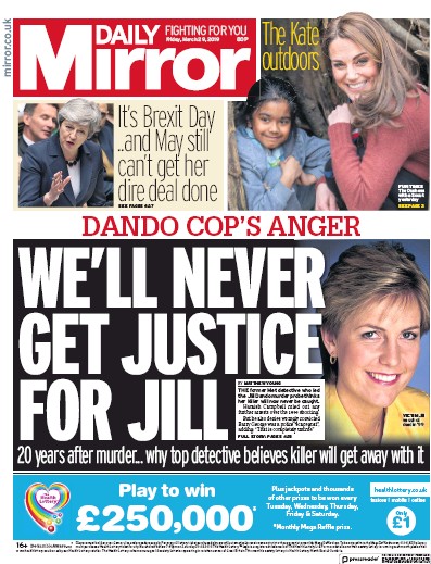 Daily Mirror Newspaper Front Page (UK) for 29 March 2019