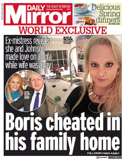 Daily Mirror Newspaper Front Page (UK) for 29 March 2021