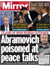 Daily Mirror (UK) Newspaper Front Page for 29 March 2022