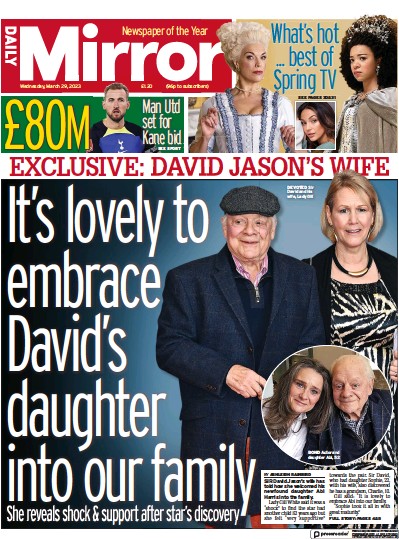 Daily Mirror Newspaper Front Page (UK) for 29 March 2023