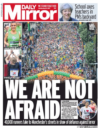 Daily Mirror Newspaper Front Page (UK) for 29 May 2017