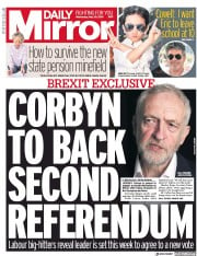 Daily Mirror (UK) Newspaper Front Page for 29 May 2019