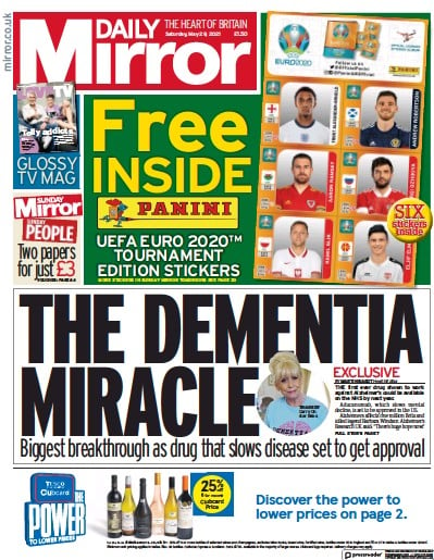 Daily Mirror Newspaper Front Page (UK) for 29 May 2021
