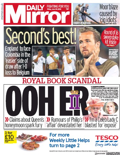 Daily Mirror Newspaper Front Page (UK) for 29 June 2018