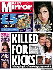 Daily Mirror (UK) Newspaper Front Page for 29 July 2011