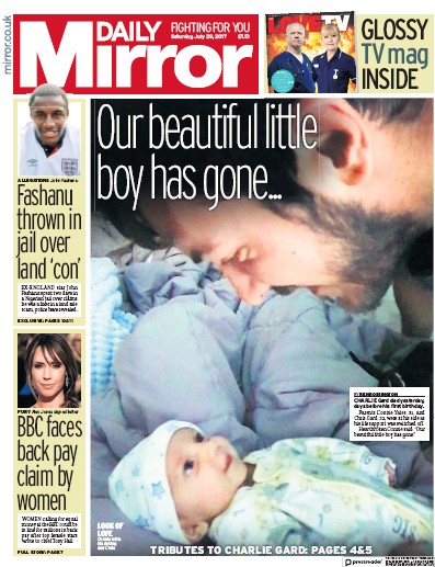 Daily Mirror Newspaper Front Page (UK) for 29 July 2017