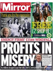 Daily Mirror front page for 29 July 2022