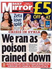Daily Mirror (UK) Newspaper Front Page for 29 August 2013