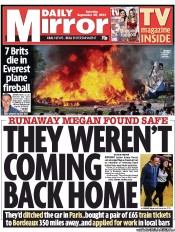 Daily Mirror (UK) Newspaper Front Page for 29 September 2012