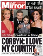 Daily Mirror (UK) Newspaper Front Page for 29 September 2015