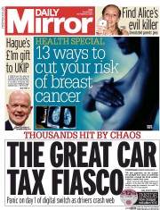 Daily Mirror Newspaper Front Page (UK) for 2 October 2014