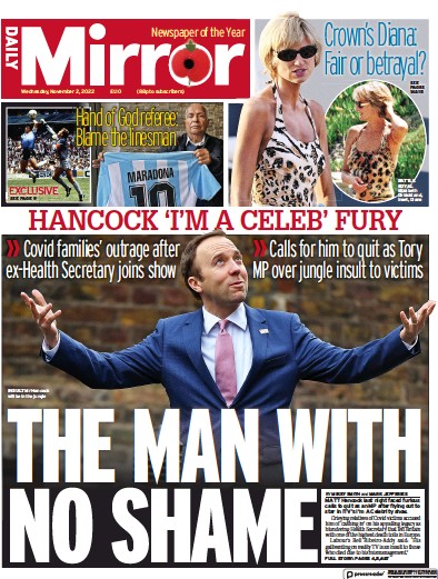 Daily Mirror Newspaper Front Page (UK) for 2 November 2022