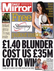 Daily Mirror (UK) Newspaper Front Page for 2 January 2016