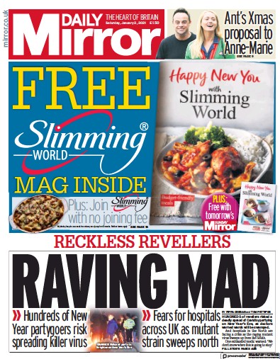 Daily Mirror Newspaper Front Page (UK) for 2 January 2021