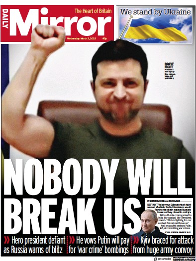 Daily Mirror Newspaper Front Page (UK) for 2 March 2022