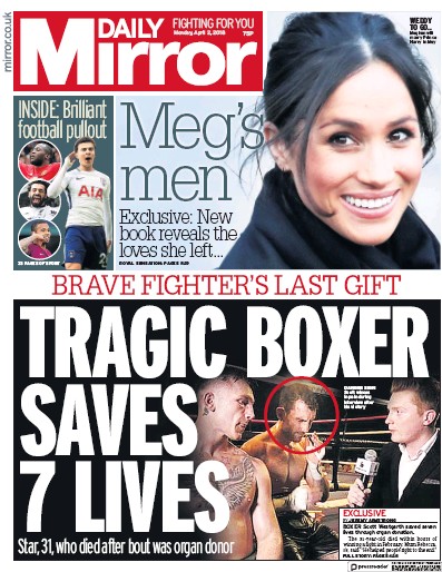 Daily Mirror Newspaper Front Page (UK) for 2 April 2018