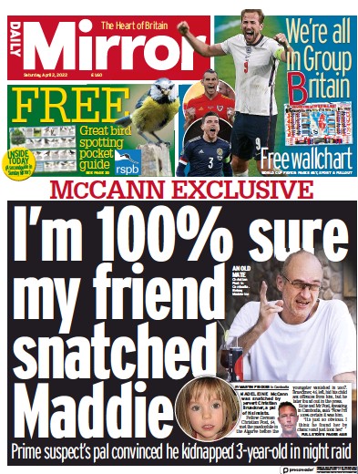 Daily Mirror Newspaper Front Page (UK) for 2 April 2022