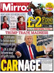 Daily Mirror front page for 2 April 2025