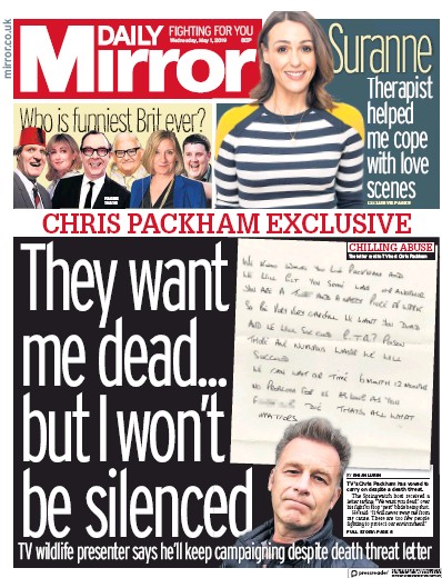 Daily Mirror Newspaper Front Page (UK) for 2 May 2019