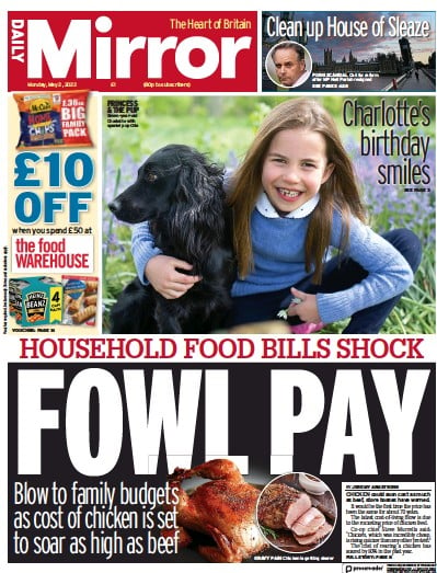 Daily Mirror Newspaper Front Page (UK) for 2 May 2022