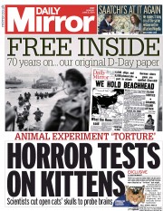 Daily Mirror (UK) Newspaper Front Page for 2 June 2014