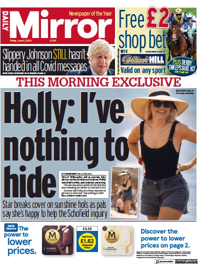 Daily Mirror Newspaper Front Page (UK) for 2 June 2023
