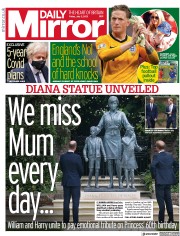 Daily Mirror (UK) Newspaper Front Page for 2 July 2021