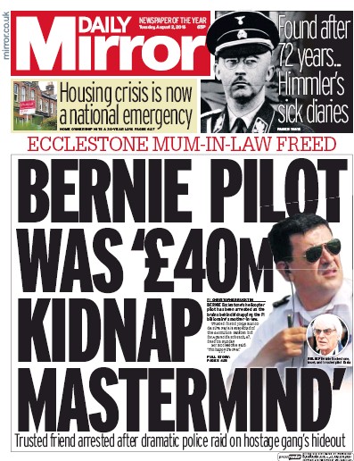 Daily Mirror Newspaper Front Page (UK) for 2 August 2016