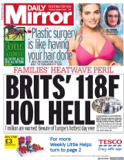 Daily Mirror (UK) Newspaper Front Page for 2 August 2018