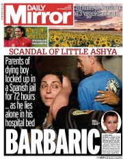 Daily Mirror (UK) Newspaper Front Page for 2 September 2014