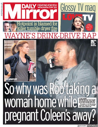 Daily Mirror Newspaper Front Page (UK) for 2 September 2017