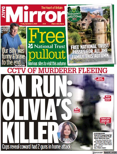 Daily Mirror Newspaper Front Page (UK) for 2 September 2022