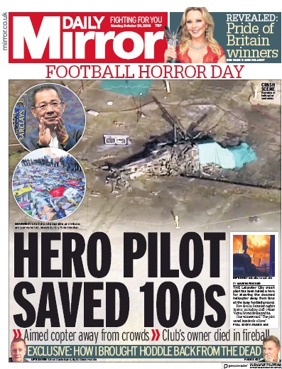 Daily Mirror Newspaper Front Page (UK) for 30 October 2018