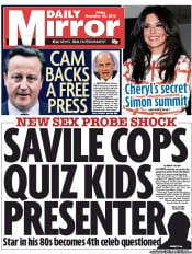 Daily Mirror Newspaper Front Page (UK) for 30 November 2012